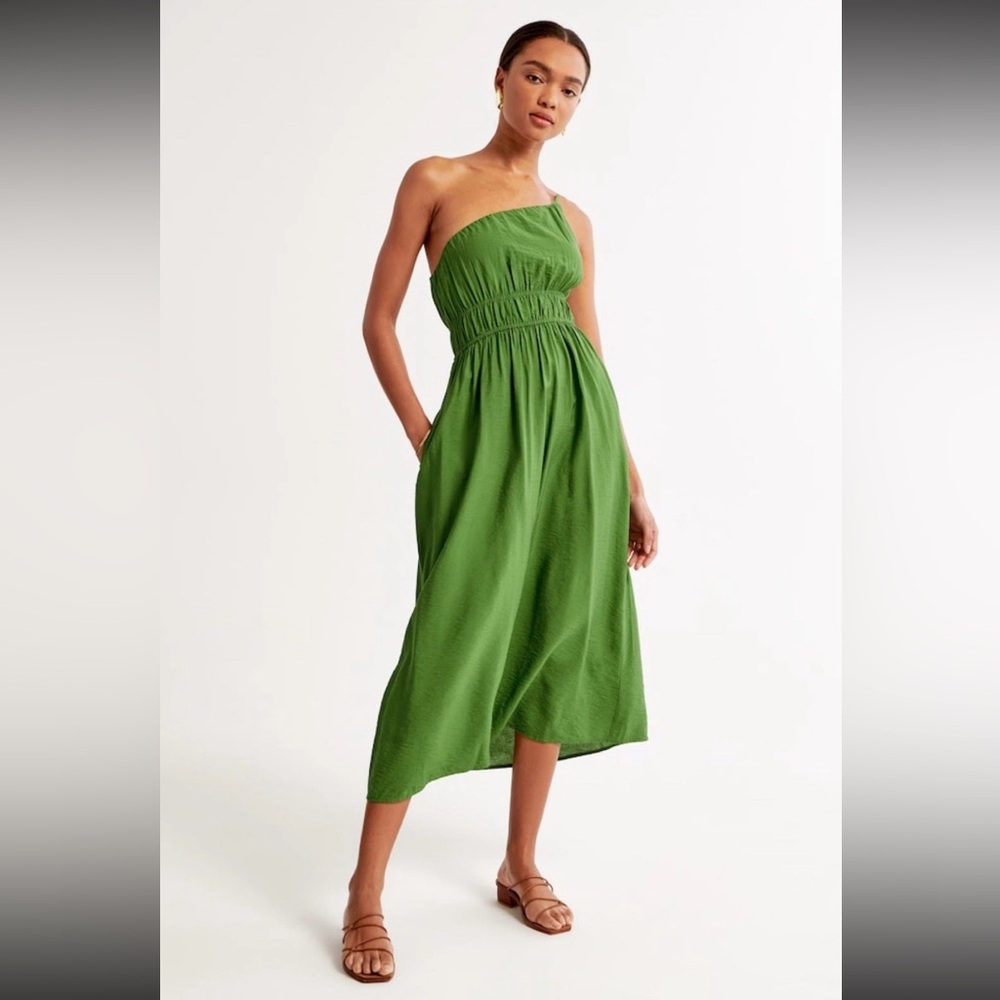 Abercrombie & Fitch Women's One-Shoulder Easy Waist Maxi Dress in Cactus - SP
